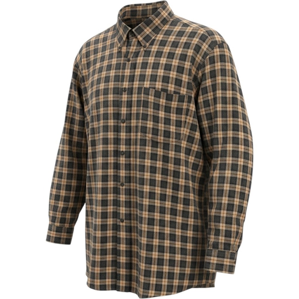 IZOD Button Down Shirt Mens XXL Tan Brown Navy Blue Plaid Cotton Long Sleeve